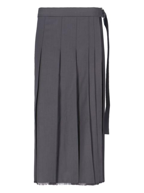 pleated fringed midi skirt
