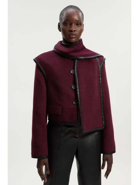 Petite Brushed Wool Pu Mix Detachable Scarf Tailored Crop Coat