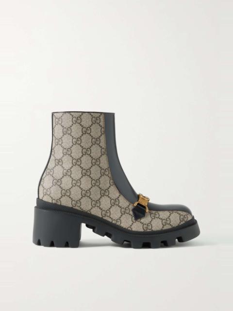 Trip printed coated-canvas and leather ankle boots