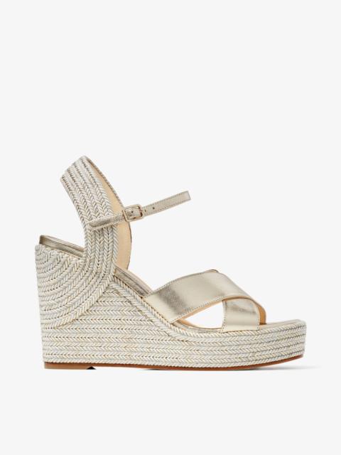 Dellena 100
Champagne Nappa Leather Wedge Sandals with Metallic Rope Thread