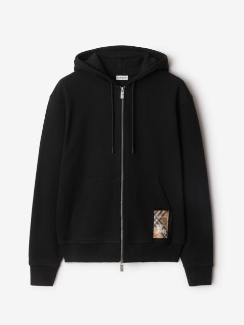 Check Label Cotton Zip Hoodie