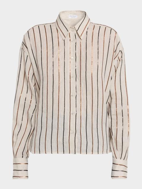 Sequin Striped Linen Shirt