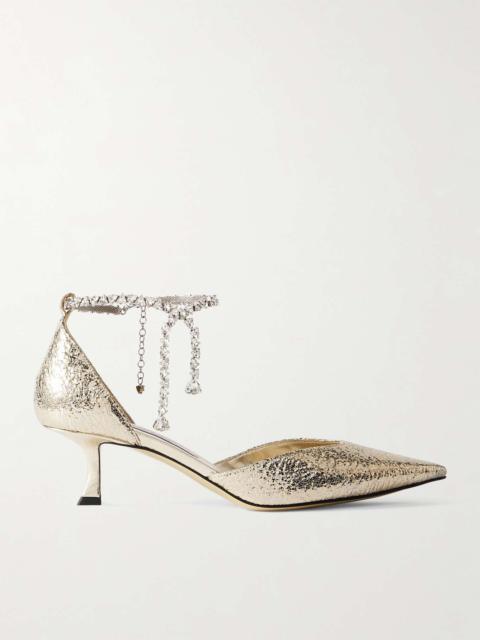 Stevie 50 crystal-embellished metallic textured-leather pumps
