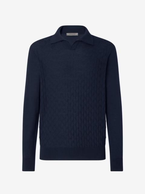 Blue buttonless extra fine wool polo shirt