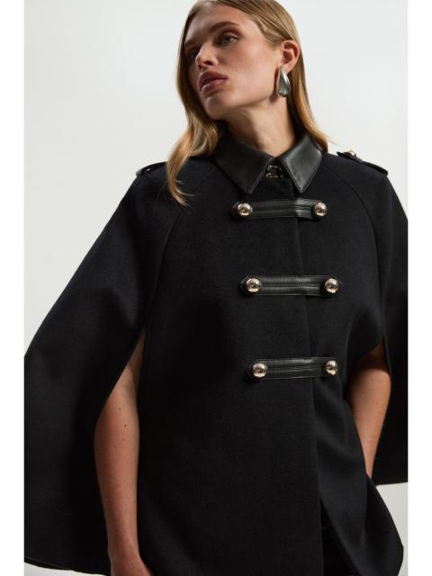 Brushed Wool PU Mix Tailored Cape Short Coat