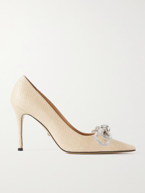 Double Bow Crystal-embellished Raffia Pumps