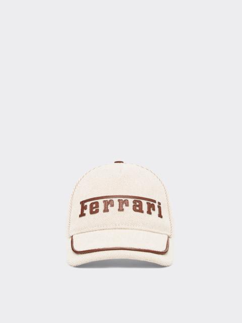 Baseball cap with embroidered Ferrari logo and leather details