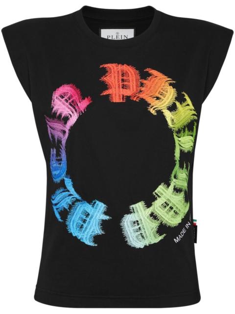 Rainbow gothic-print tank top