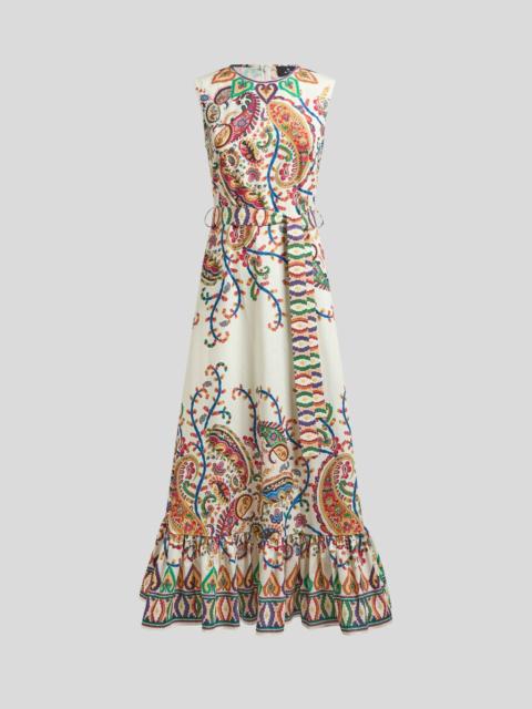 LONG COTTON DRESS WITH PLACED FLORAL PAISLEY PRINT
