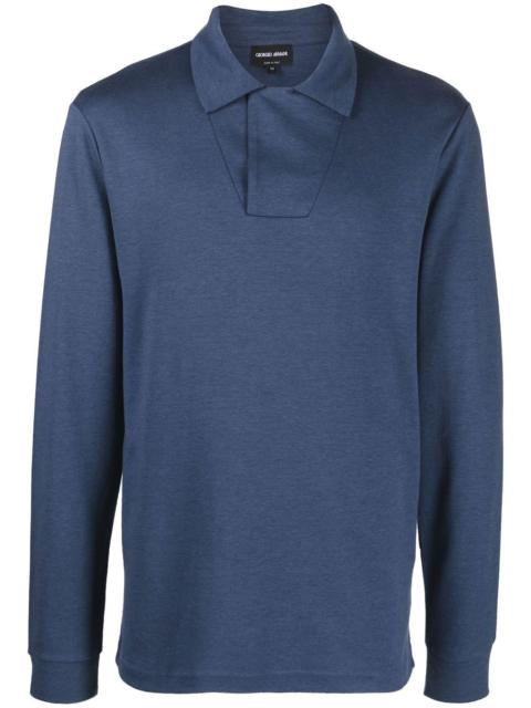 long-sleeve cotton-blend polo shirt