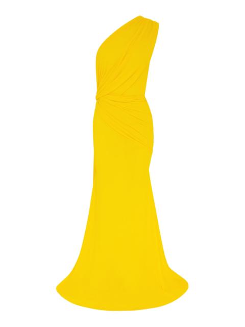 One-Shoulder Crepe Jersey Gown yellow
