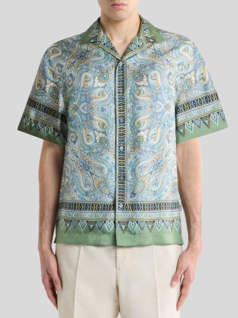 SILK BOWLING SHIRT WITH PLACED POCKET-SQUARE PAISLEY PRINT