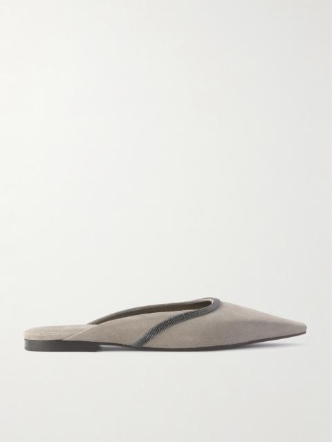 Bead-embellished Suede Mules