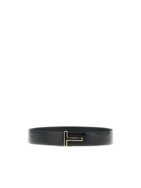 reversible crocodile-effect logo belt