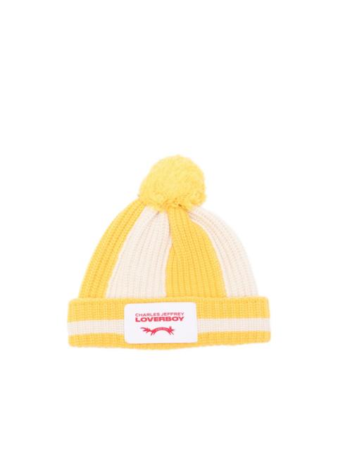 striped pompom beanie hat