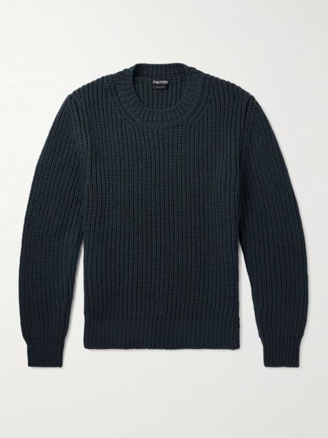 Ribbed Wool and Cashmere-Blend Sweater Gray