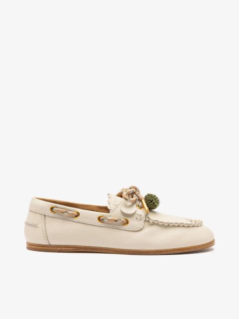 Cyprus Boat Shoe In Ivory Leather