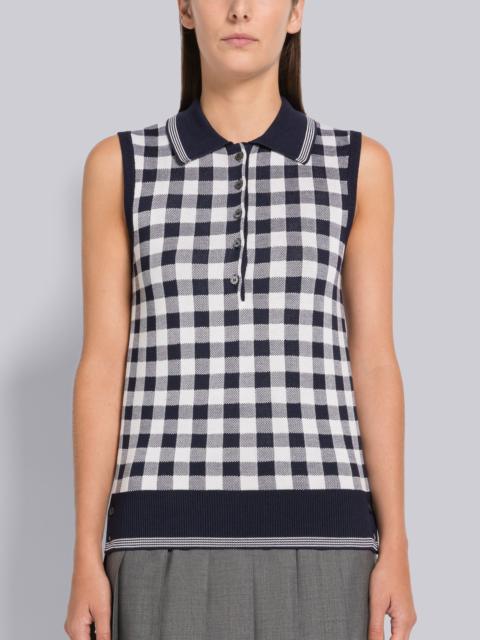 Gingham Silk Jacquard 4-Bar Polo Shell Top