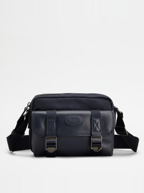 MESSENGER BAG IN FABRIC AND LEATHER MINI - BLUE