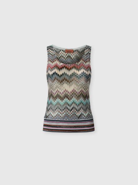 Sleeveless Top in Viscose with Zigzag Pattern