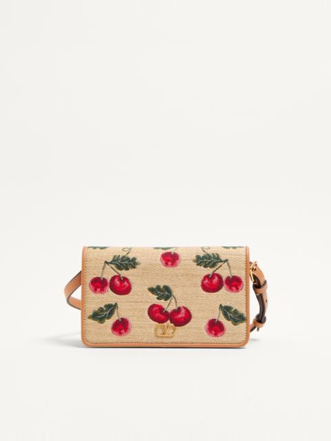 VLOGO SIGNATURE MINI SHOULDER BAG IN JACQUARD RAFFIA WITH CHERRYFIC PATTERN