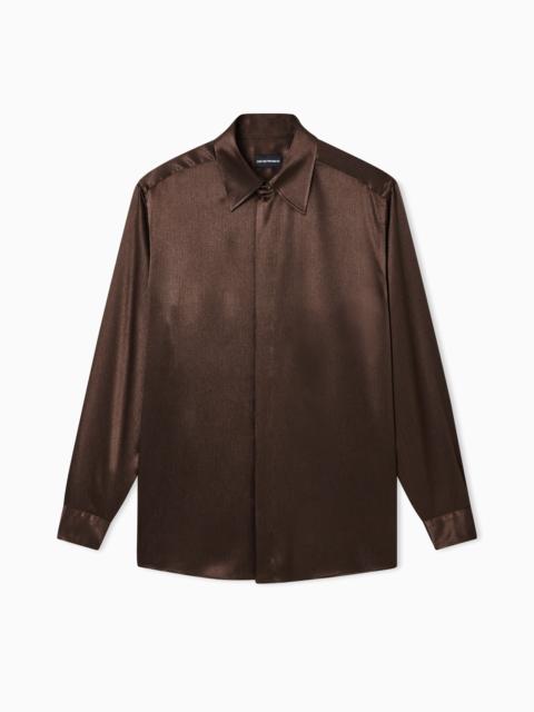 SOLID-COLOUR, PLEATED FABRIC SHIRT