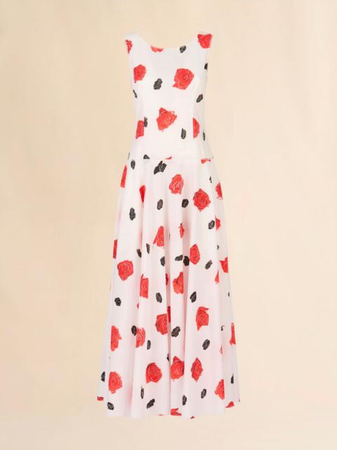 WHITE POPLIN BUSTIER DRESS WITH IRIS PRINT