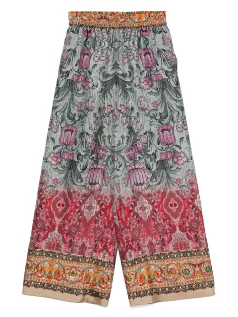 floral-print silk trousers