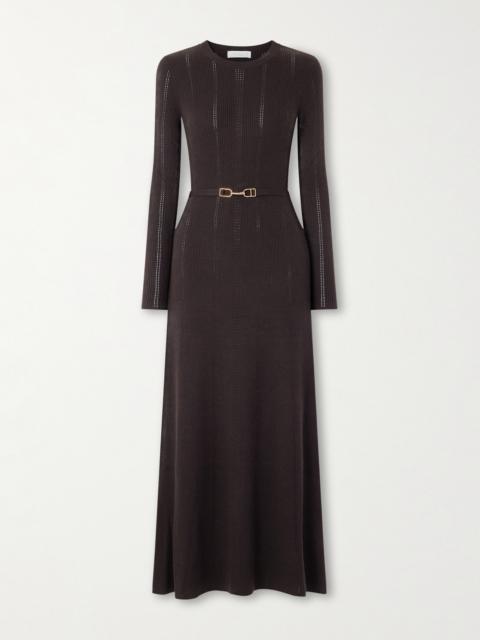 Imagene Belted Ribbed Pointelle-knit Wool Midi Dress