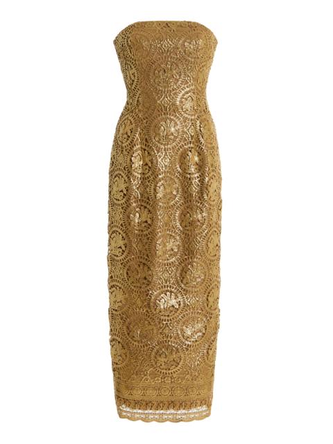 Laelia Foiled Lace Midi Dress gold