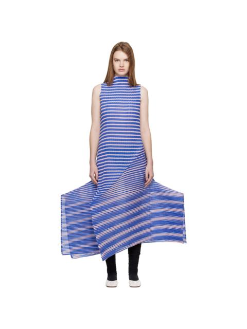 Navy Generic Stripes Machine Pleats Midi Dress