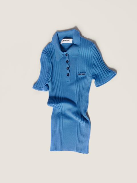 Ribbed knit wool polo shirt