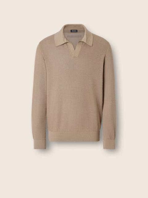 LIGHT TAUPE MÉLANGE CASHMERE AND SILK POLO SHIRT