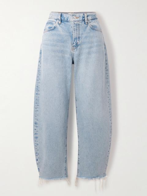 The Bubble Crop Frayed High-rise Barrel-leg Jeans
