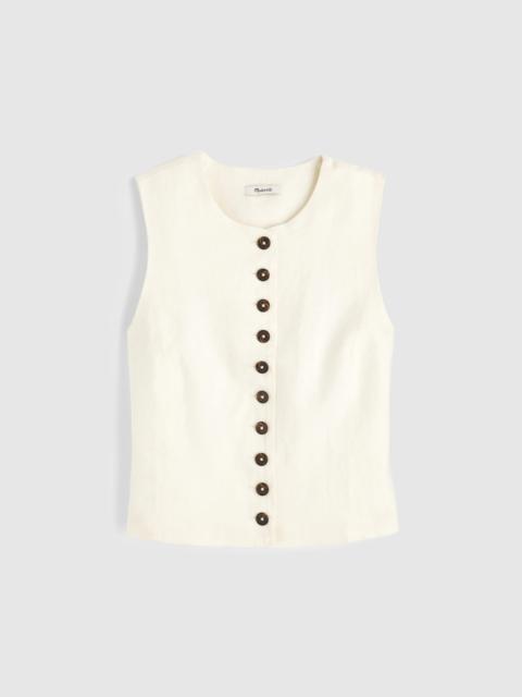 Button-Front Shell Top in 100% Linen