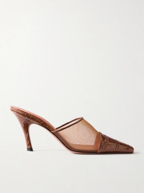 Jamie Mesh And Croco-embossed Leather Mules