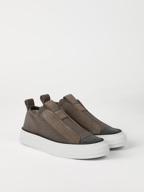 Cotton knit and suede slip-on sneakers with precious toe