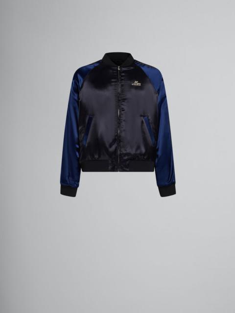 BLACK SATIN BOMBER WITH BEADED LOGOS