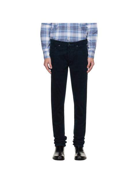 Navy 12 Waves Cord Stretch Slim Fit Trousers