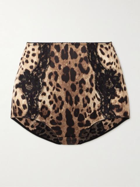 Lace-trimmed leopard-print silk-blend satin briefs Leopard print