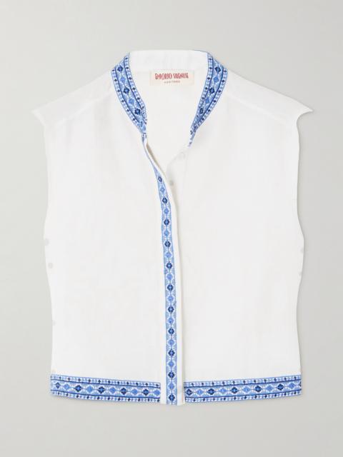 Andorra Cropped Embroidered Linen And Cotton-blend Top