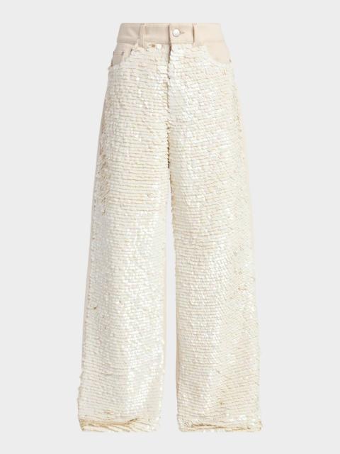 Opalescence Sequined Straight-Leg Boyfriend Jeans