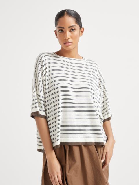 Cashmere and silk striped lightweight knit T-shirt