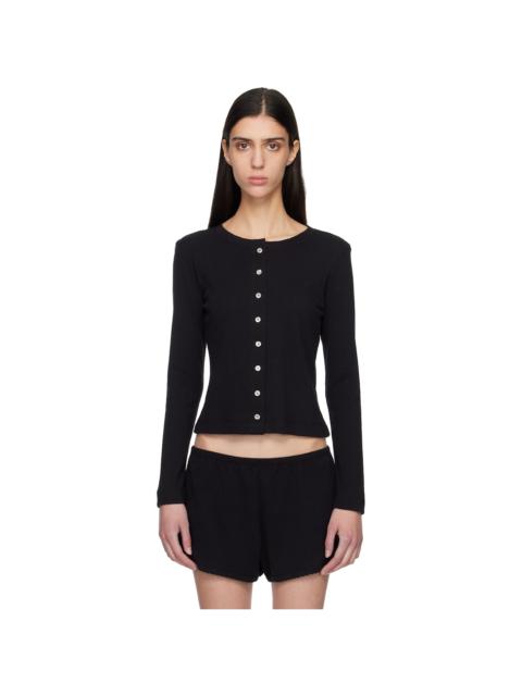 Black Pointelle Classic Crew Cardigan