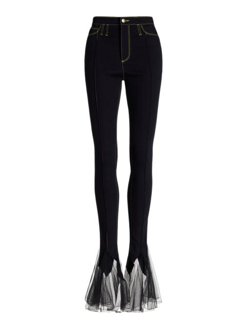 Tulle-Trimmed Stretch High-Rise Skinny Jeans black
