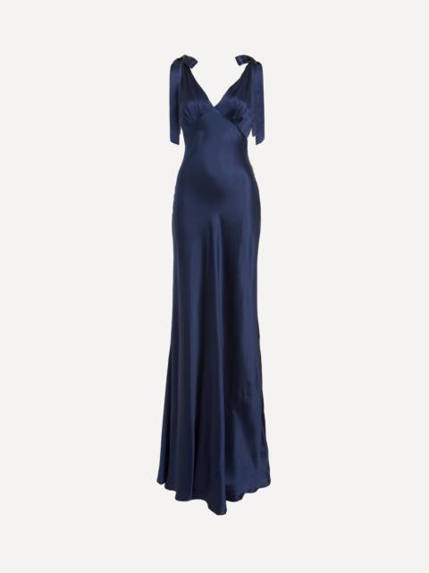 Pernille Navy Silk Maxi Dress