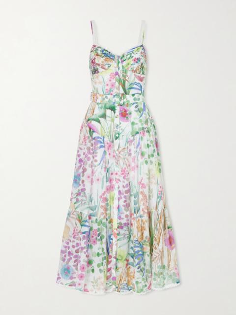 Cael Pleated Paneled Floral-print Cotton-blend Voile Midi Dress