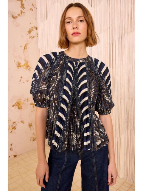 Dafne Pleated Short Sleeve Blouse