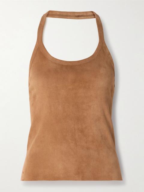 Cherry open-back suede halterneck tank Camel