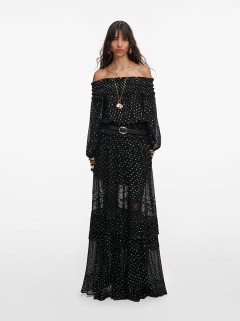 Black And Gold Chiffon Lace Maxi Skirt